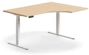 Výškovo nastaviteľný stôl QBUS, rohový, 1600x1200 mm, biely rám, dub
