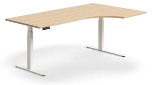 Výškovo nastaviteľný stôl QBUS, rohový, 2000x1200 mm, biely rám, dub