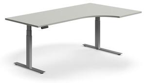 Výškovo nastaviteľný stôl QBUS, rohový, 2000x1200 mm, strieborný rám, svetlošedá