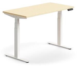 Výškovo nastaviteľný stôl QBUS, rovný, 1200x600 mm, biely rám, breza