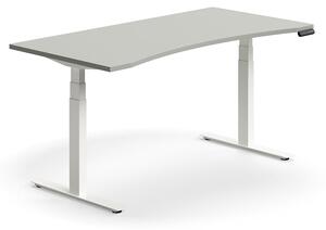 Výškovo nastaviteľný stôl QBUS, s výrezom, 1600x800 mm, biely rám, svetlošedá