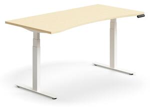 Výškovo nastaviteľný stôl QBUS, s výrezom, 1600x800 mm, biely rám, breza