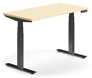 Výškovo nastaviteľný stôl QBUS, rovný, 1200x600 mm, čierny rám, breza