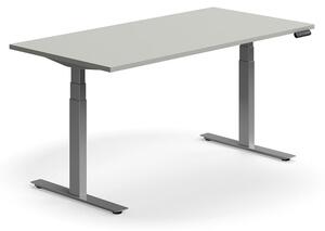 Výškovo nastaviteľný stôl QBUS, rovný, 1600x800 mm, strieborný rám, svetlošedá