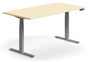Výškovo nastaviteľný stôl QBUS, rovný, 1600x800 mm, strieborný rám, breza