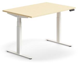 Výškovo nastaviteľný stôl QBUS, rovný, 1200x800 mm, biely rám, breza
