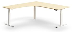 Výškovo nastaviteľný stôl QBUS, rohový, 2000x2000 mm, biely rám, breza