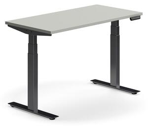 Výškovo nastaviteľný stôl QBUS, rovný, 1200x600 mm, čierny rám, svetlošedá