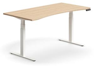 Výškovo nastaviteľný stôl QBUS, s výrezom, 1600x800 mm, biely rám, dub