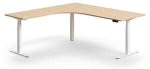 Výškovo nastaviteľný stôl QBUS, rohový, 2000x2000 mm, biely rám, dub