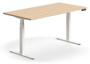 Výškovo nastaviteľný stôl QBUS, rovný, 1600x800 mm, biely rám, dub