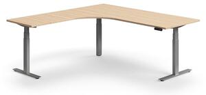 Výškovo nastaviteľný stôl QBUS, rohový, 2000x2000 mm, strieborný rám, dub