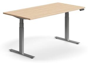Výškovo nastaviteľný stôl QBUS, rovný, 1600x800 mm, strieborný rám, dub