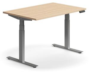 Výškovo nastaviteľný stôl QBUS, rovný, 1200x800 mm, strieborný rám, dub