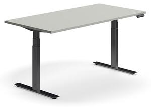 Výškovo nastaviteľný stôl QBUS, rovný, 1600x800 mm, čierny rám, svetlošedá