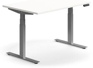 Výškovo nastaviteľný stôl QBUS, rovný, 1200x800 mm, strieborný rám, biela