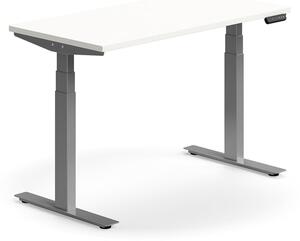 Výškovo nastaviteľný stôl QBUS, rovný, 1200x600 mm, strieborný rám, biela