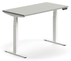 Výškovo nastaviteľný stôl QBUS, rovný, 1200x600 mm, biely rám, svetlošedá