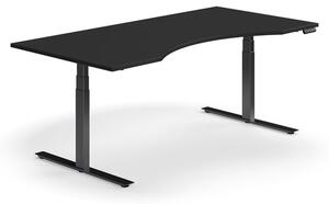 Výškovo nastaviteľný stôl QBUS, ergonomický, 2000x1000 mm, čierny rám, čierna