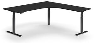 Výškovo nastaviteľný stôl QBUS, rohový, 2000x2000 mm, čierny rám, čierna