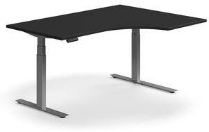 Výškovo nastaviteľný stôl QBUS, rohový, 1600x1200 mm, strieborný rám, čierna