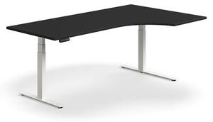 Výškovo nastaviteľný stôl QBUS, rohový, 2000x1200 mm, biely rám, čierna