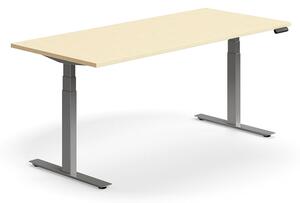 Výškovo nastaviteľný stôl QBUS, rovný, 1800x800 mm, strieborný rám, breza