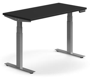 Výškovo nastaviteľný stôl QBUS, rovný, 1200x600 mm, strieborný rám, čierna