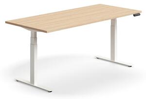 Výškovo nastaviteľný stôl QBUS, rovný, 1800x800 mm, biely rám, dub