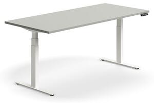 Výškovo nastaviteľný stôl QBUS, rovný, 1800x800 mm, biely rám, svetlošedá