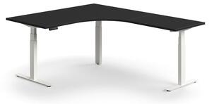 Výškovo nastaviteľný stôl QBUS, rohový, 1600x2000 mm, biely rám, čierna