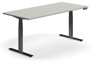 Výškovo nastaviteľný stôl QBUS, rovný, 1800x800 mm, čierny rám, svetlošedá