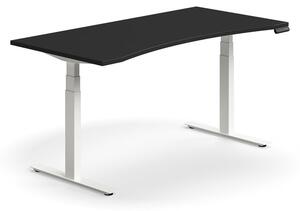 Výškovo nastaviteľný stôl QBUS, ergonomický, 1600x800 mm, biely rám, čierna