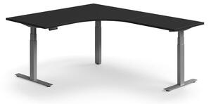 Výškovo nastaviteľný stôl QBUS, rohový, 1600x2000 mm, strieborný rám, čierna