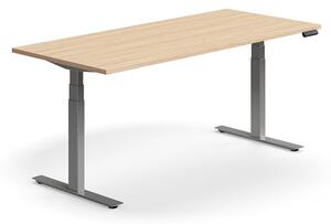 Výškovo nastaviteľný stôl QBUS, rovný, 1800x800 mm, strieborný rám, dub