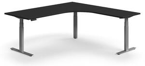 Výškovo nastaviteľný stôl QBUS, rohový, 2000x2000 mm, strieborný rám, čierna