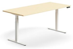 Výškovo nastaviteľný stôl QBUS, rovný, 1800x800 mm, biely rám, breza
