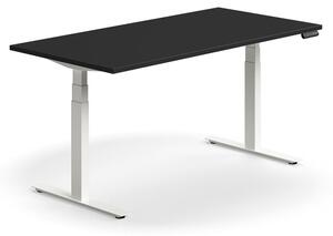 Výškovo nastaviteľný stôl QBUS, rovný, 1600x800 mm, biely rám, čierna