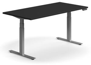 Výškovo nastaviteľný stôl QBUS, rovný, 1600x800 mm, strieborný rám, čierna