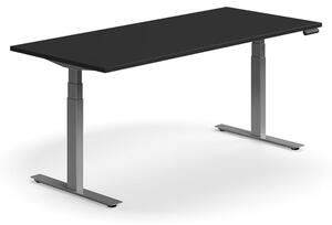 Výškovo nastaviteľný stôl QBUS, rovný, 1800x800 mm, strieborný rám, čierna