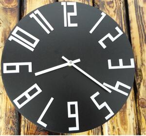 Drevené nástenné hodiny z HDF čierne biele čísla Stylesa F008