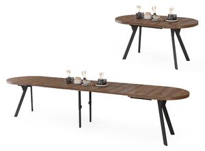 EXPANSO Hnedý dub / čierne nohy - OVÁLNY ROZKLADACÍ STÔL 160-360 cm PRE 16-18 OSÔB
