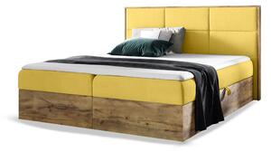 Wilsondo Čalúnená boxspring manželská posteľ WOOD 2 s úložným priestorom - žltá Kronos Rozmer: 160x200
