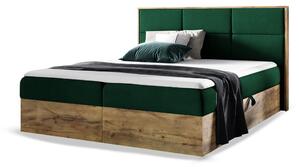 Wilsondo Čalúnená boxspring manželská posteľ WOOD 2 s úložným priestorom - zelená Kronos Rozmer: 140x200
