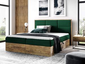 Wilsondo Čalúnená boxspring manželská posteľ WOOD 2 s úložným priestorom - zelená Kronos Rozmer: 140x200