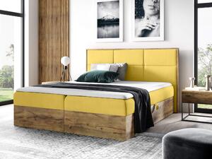 Wilsondo Čalúnená boxspring manželská posteľ WOOD 2 s úložným priestorom - žltá Kronos Rozmer: 140x200