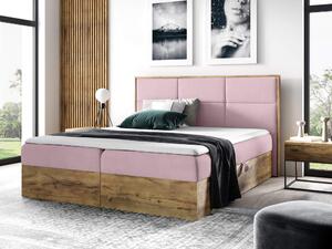 Wilsondo Čalúnená boxspring manželská posteľ WOOD 2 s úložným priestorom - ružová Kronos Rozmer: 140x200