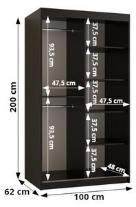 Šatníková skriňa so zrkadlom 100 cm Riana Wa 2 100 (čierna). Vlastná spoľahlivá doprava až k Vám domov. 1063483