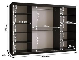 Šatníková skriňa so zrkadlom 250 cm Riana Wa 2 250 (čierna). Vlastná spoľahlivá doprava až k Vám domov. 1063503
