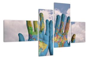Obraz - mapa sveta na dlani (Obraz 110x70cm)